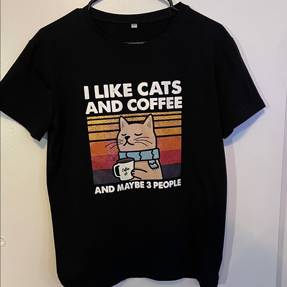 Black Cat and Coffee Graphic T-Shirt